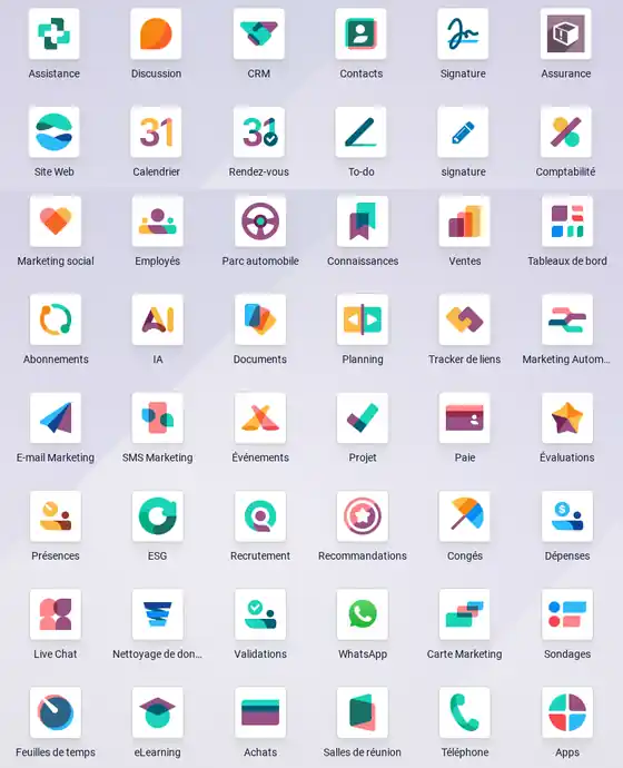 Les applications Odoo installées sur l'instance de notre cabinet
